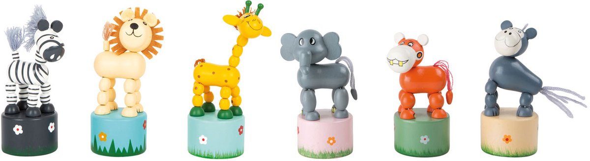 Small foot - houten drukfiguur wilde dieren, set van 6