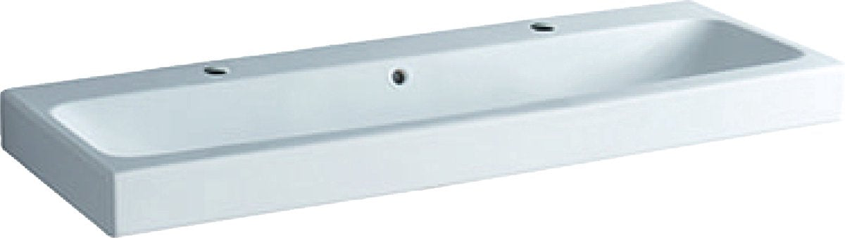 Geberit icon wastafel 120x48.5x16cm 1 wasbak 2 kraangaten links en rechts met overloopgat keramiek wit glans