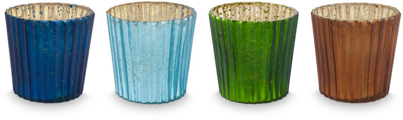 Pip studio waxinelichthouders set van 4 - kaarsenhouder van glas - blauw - 7x7cm