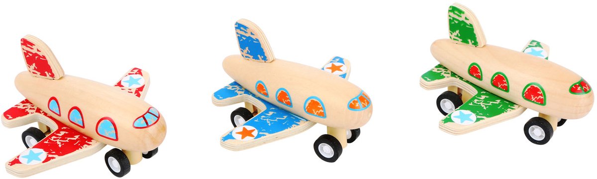 Small foot - houten pull-back vliegtuig, per stuk