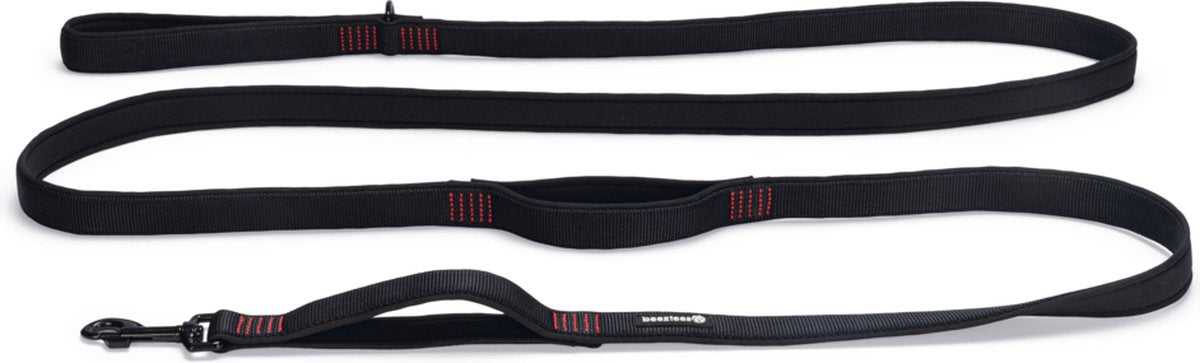 Beeztees parinca premium hondenriem 3 meter - hondenlijn - met 3 handvaten - nylon - zwart - 300cmx25mm