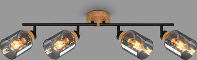 Briloner - hema - spot, met hout, rookglas, 4x e27 max. 10w
