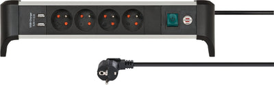 Brennenstuhl alu-office-line stekkerdoos 4-voudig penaarde met usb (stekkerblok voor op het bureau met 1,8 m kabel en schakelaar, made in germany)