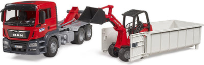 Bruder , miniatuurauto van de man tgs vrachtwagen met container, rood