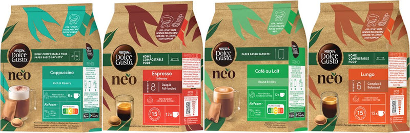 Nescafé dolce gusto neo koffiepads en sachets latte mix pakket (café au lait, cappuccino, lungo en espresso intenso) - 4x12 pads sachets voor 42 koppen koffie