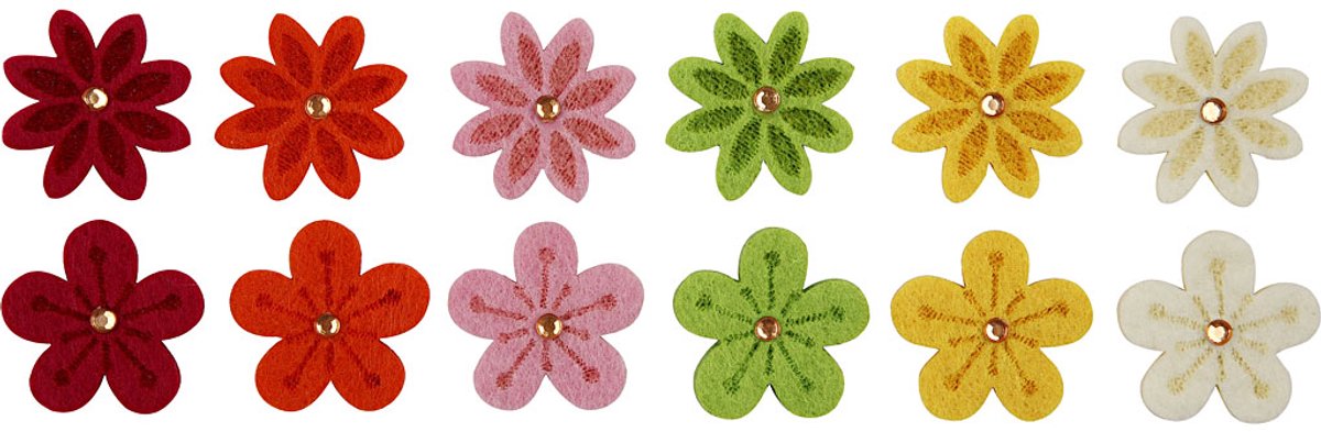 Creativ company cc vilten bloemen met strasstenen 30 mm 12 stuks
