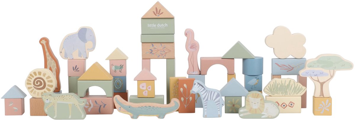 Little dutch safari friends bouwblokken in ton fsc