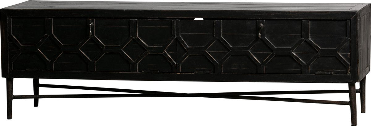 Woood bequest tv meubel salon tafel - mangohout - zwart - 50x160x45 cm