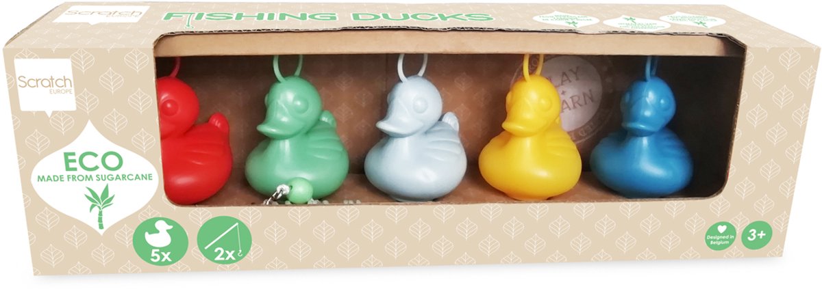 Scratch set van 5 kermiseendjes - eco - met 2 hengels - 3 jaar