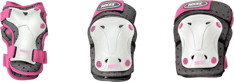 Roces skate beschermset voor kinderen - knie elleboog polsbeschermers - wit roze - maat s