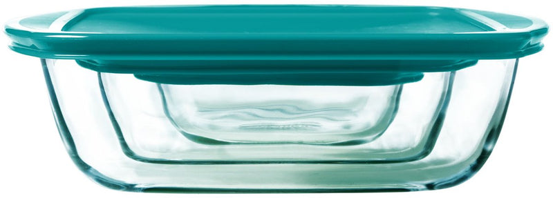 Pyrex - cook store schaal rechthoek met deksel set van 3 stuks - borosilicaatglas - transparant -