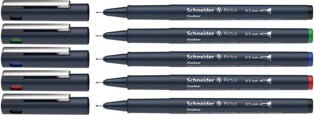 Schneider schrijfwaren schneider fineliner - pictus - assorti kleuren - 5 stuks - s-197595
