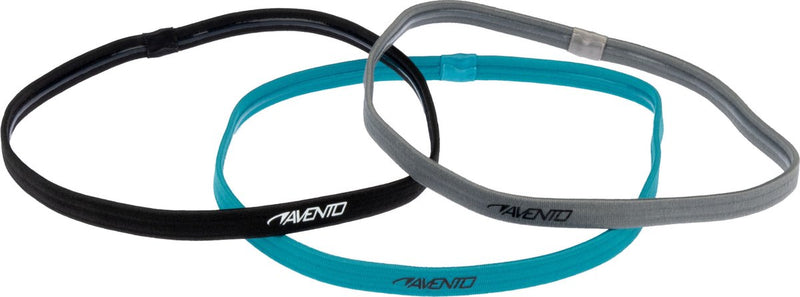 Avento sporthaarband elastiek - 3 stuks - blauw zwart grijs - antislip