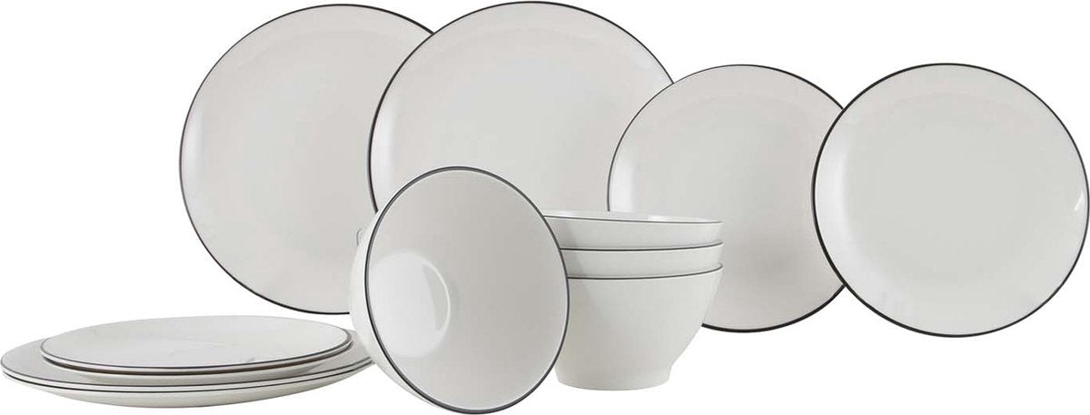 Gimex linea line servies - zwart - 12-delig