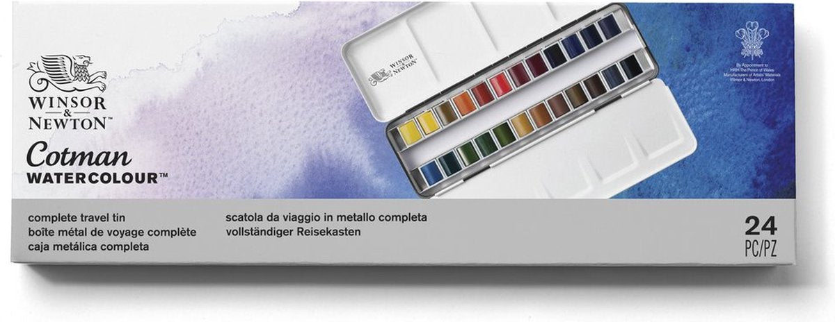 Winsor newton 0390645 cotman aquarelverf set – metal sketchers box – 24 halve napjes