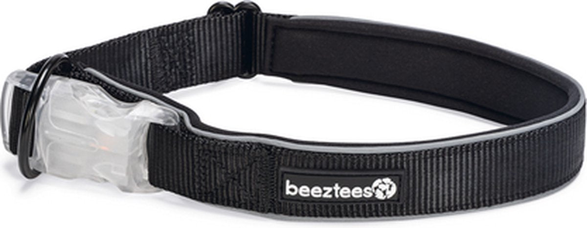 Beeztees safety gear parinca halsband hond - hondenhalsband - led - nylon - zwart - 50-55x2,5 cm