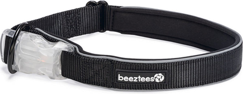 Beeztees safety gear parinca - hondenhalsband - led - nylon - zwart - 50-55x2,5 cm