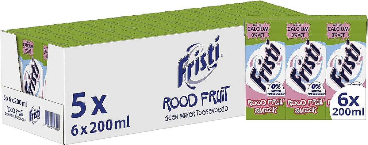 Fristi rood fruitsmaak – 0% suiker – drinkpakjes mini – houdbaar – 5 x 6 x 200 ml – voordeelverpakking