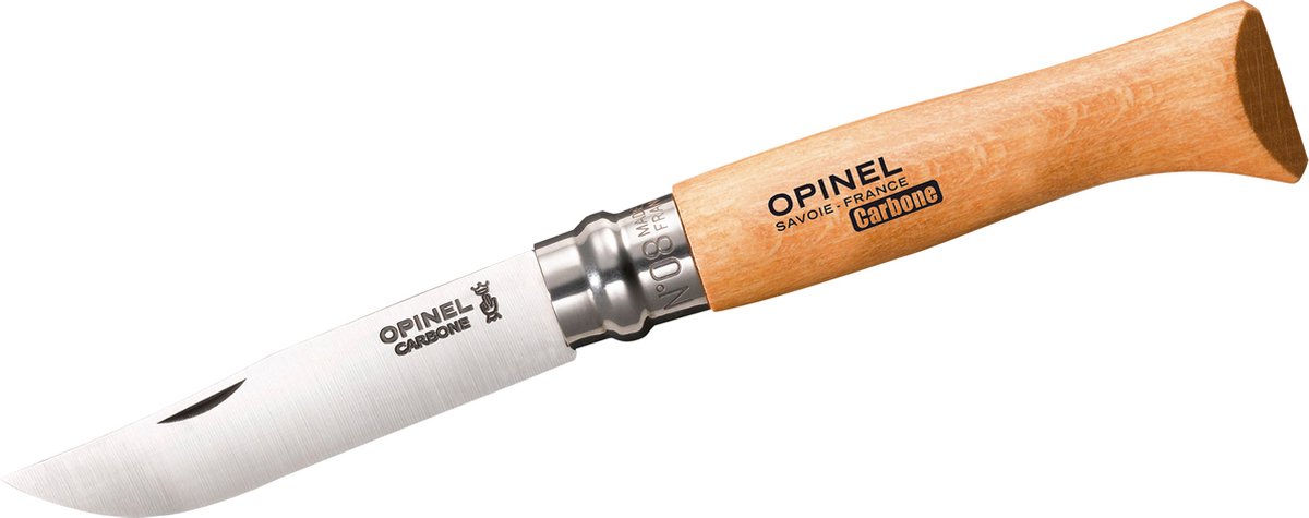 Opinel no.8 zakmes - carbonstaal hout - virobloc vergrendeling - 19,5 cm