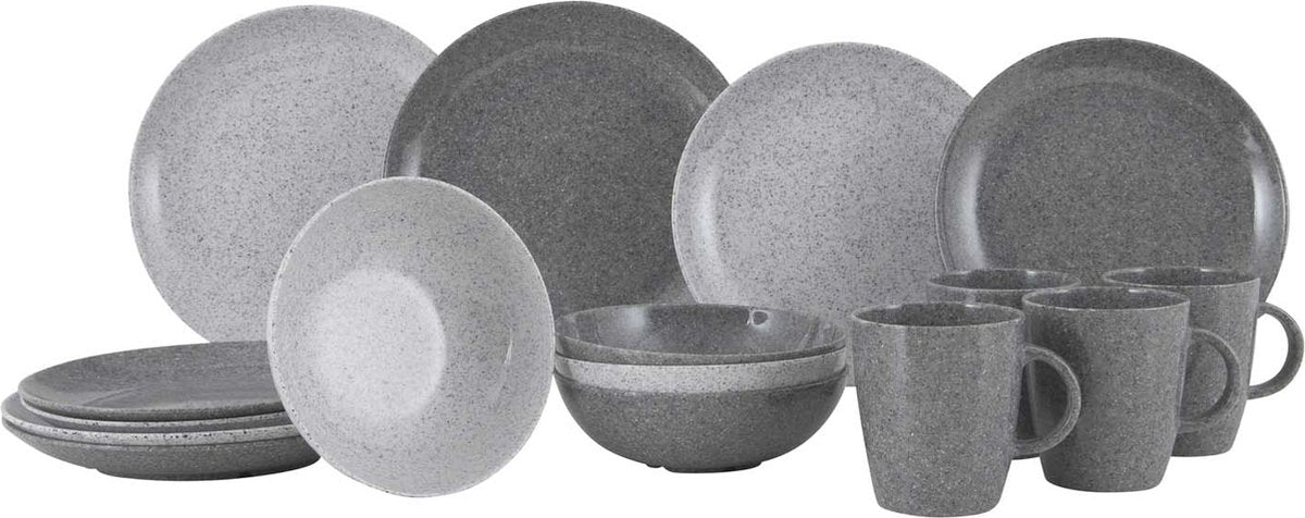 Gimex solid line servies - granite - grijs - 16-delig