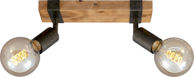Briloner leuchten wood basic - plafondlamp - spots draaibaar - 2xe27 max. 25w - materiaal: hout en metaal - kleur: zwart en metaal grijs
