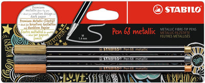 Stabilo pen 68 metallic viltstiften zilver goud koper - 3dlg.