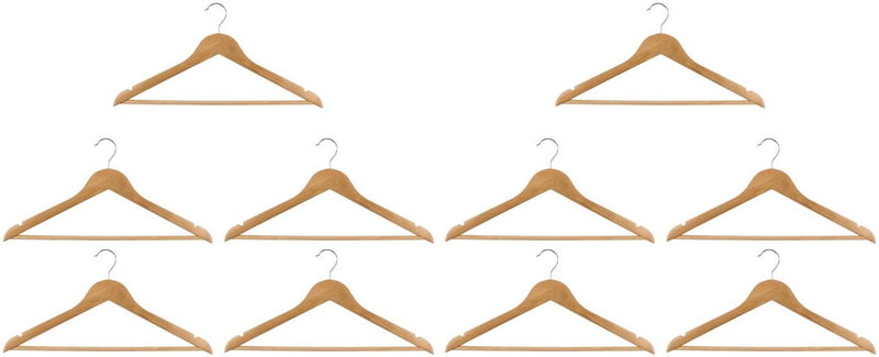 Alpina kledinghangers hout set 10 stuks – kleerhangers voor brede schouders - kledinghanger met draaibare haak - kleding hangers met anti‑slip en broeklat