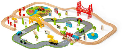 Bigjigs houten weg en treinset platteland, 80dlg.