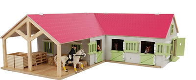 Kids globe paardenhoekstal met 3 boxen en berging roze 1:24