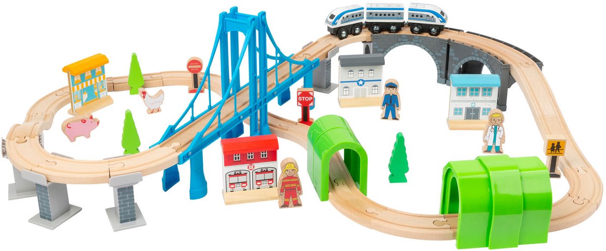Small foot - houten treinset met brug, 60dlg.