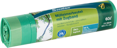 Secolan 1xrol pedaalemmerzakken met trekband 60 l groen