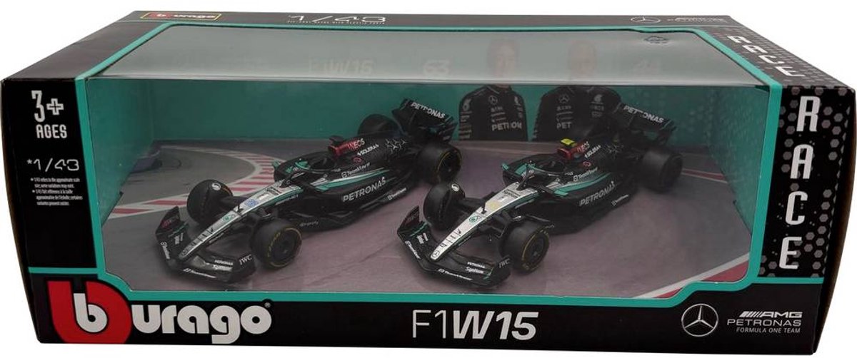 Bburago f1 mercedes amg w15e ´24 2er-set 1:43 auto