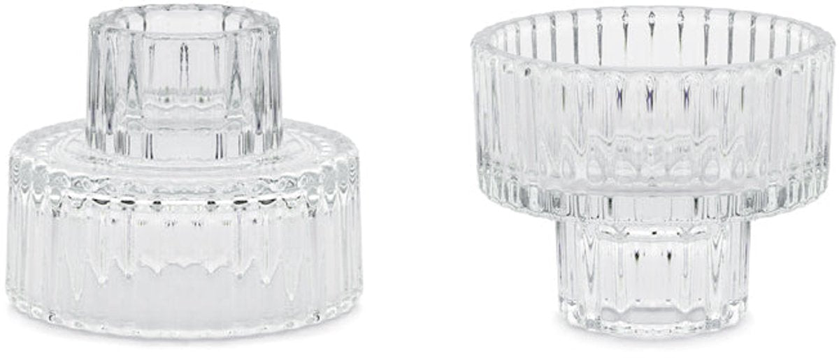 Partydeco 4 stuks 2-in-1 glazen kaarsenhouder 6.5x5.5 cm