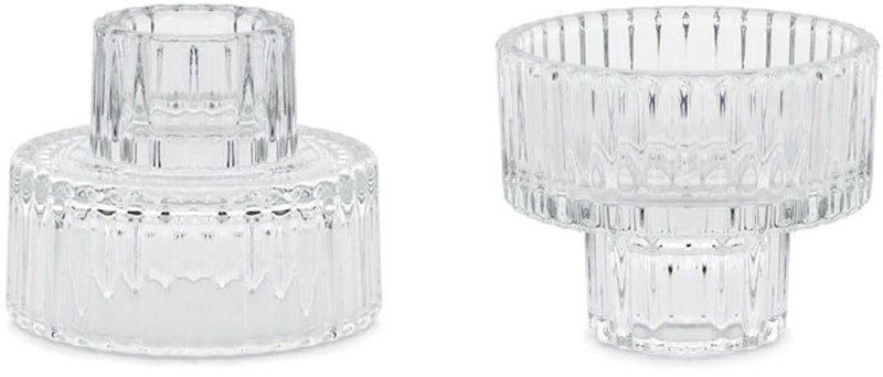 Partydeco 4 stuks 2-in-1 glazen kaarsenhouder 6.5x5.5 cm