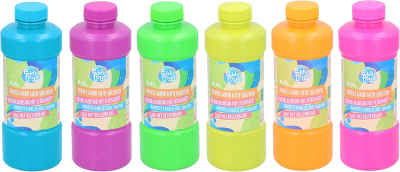 Bubblez eddy toys bellenblaas - 0,7 liter - bellenblaas met staaf - grote bellenblaas fles voor buitenspelen - assorti kleuren - 1 willekeurige kleur