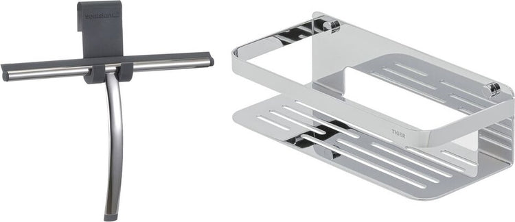 Tiger caddy - doucherek 24 cm met douchewisser inclusief glashaak - raamwisser - chroom