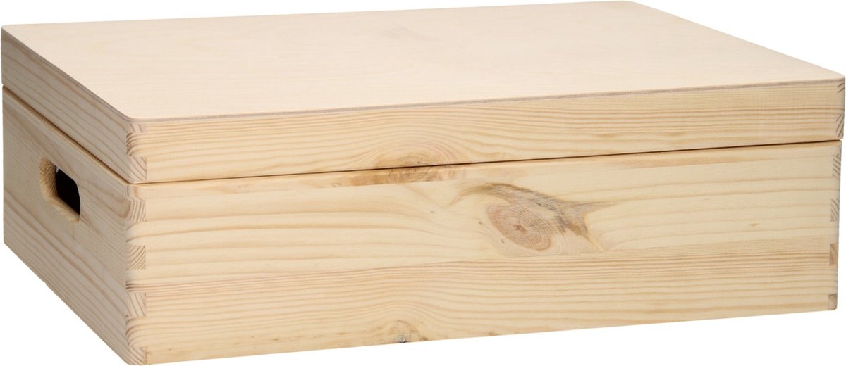 Playwood opbergkist grenen speelgoedkist met klepdeksel naturel.