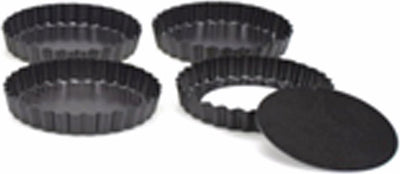 Point-virgule bakvorm - 4 mini taartvormen - anti-aanbaklaag - losse bodem - ø 10cm