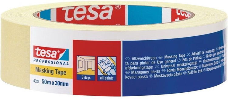 Tesa afplaktape 4323 30mm 50m lichtgeel