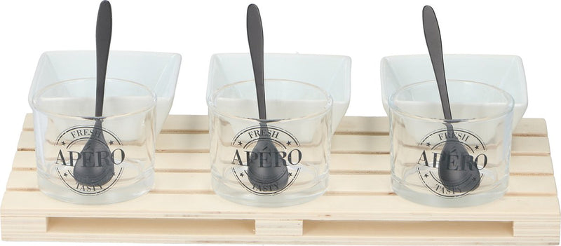 Alpina amuseset - 1 tray - minipallet - 3 glaasjes 3 bakjes 3 lepels - voor hapjes en amuses