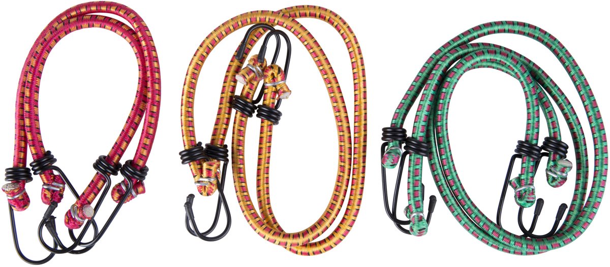 Kinzo bagagespinnen - 6x - groen rood geel - 30 45 60 cm - bagagespin snelbinder spanelastiek