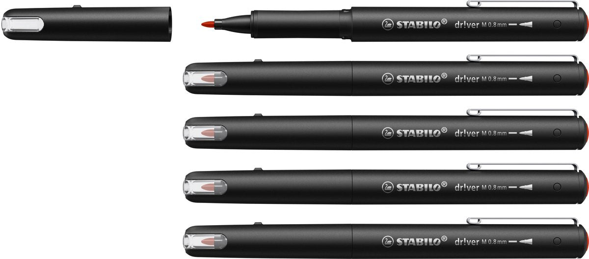 Stabilo dr!ver - premium fineliner - 0.8 mm - rood - doos 5 stuks