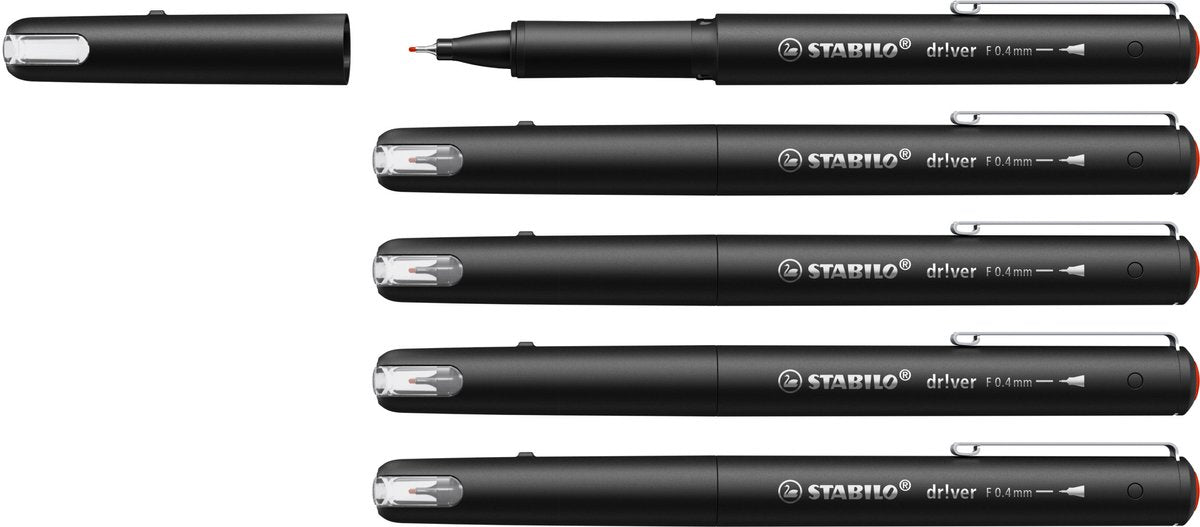 Stabilo dr!ver - premium fineliner - 0.4 mm - rood - doos 5 stuks