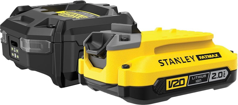 Stanley fatmax 18v startset 1x 2,0ah accu + lader v20 oplader (zwart geel)