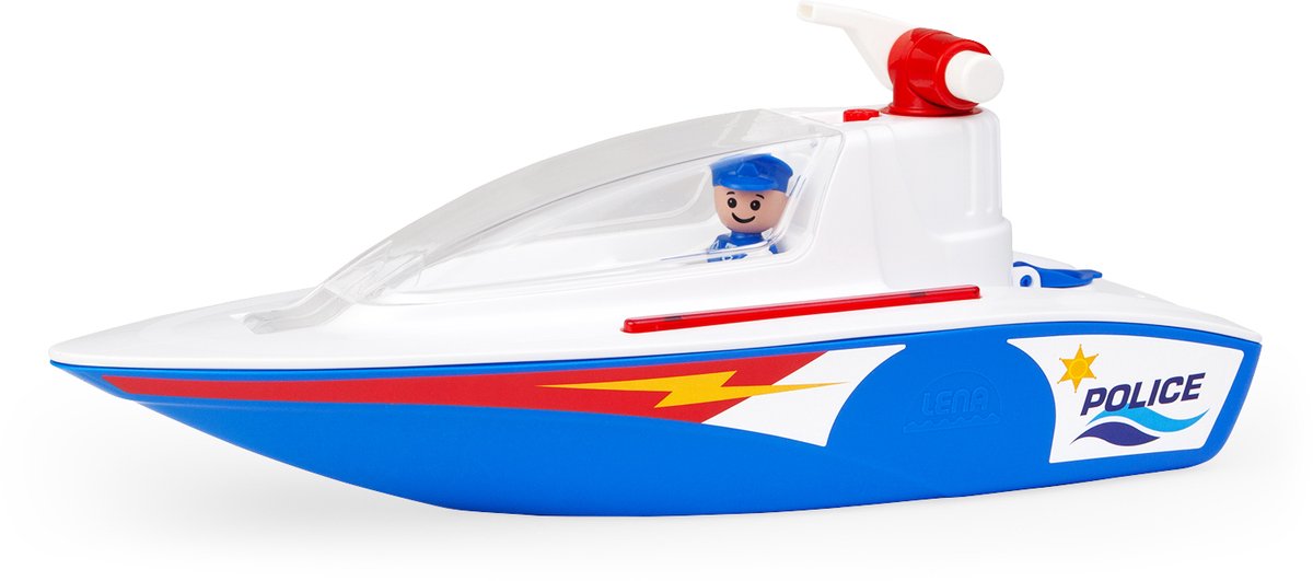 Lena politieboot speelgoed met pomp en waterspuitfunctie.