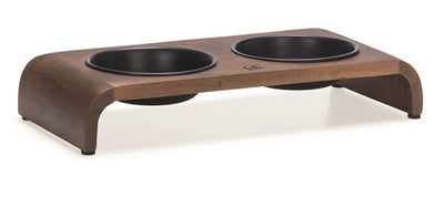 Designed by lotte melora voerbak drinkbak kat - dinerset eetbak waterbak kat - hout rvs - zwart - 2x350 ml