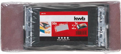 Kwb handschuurmachineset, 2-delig inclusief schuurblok met kleminrichting en schuurpapier schuurstrips 93 x 230 mm (50 stuks)