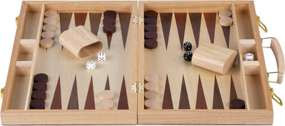 Engelhart backgammon 15 inch - hout ingelegd bord - houten koffer met handvat - luxe uitvoering -