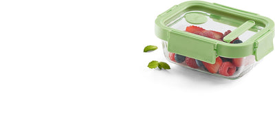 Lékué vershouddoos - glas - 370 ml - rechthoek - green