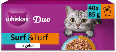 Whiskas kattenvoer - adult 1+ - duo surf turf selectie in gelei - 40x85g